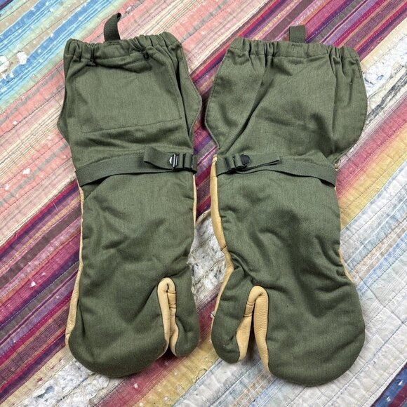 Vintage M-1965 Military Cold Weather Trigger Finger Mitten Shells Leather Medium - Picture 2 of 5